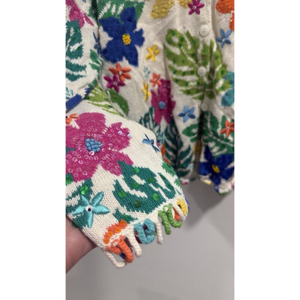 Jane's Closet Womens Vintage White sweater, bright flowers, beading Size S - Picture 4 of 8